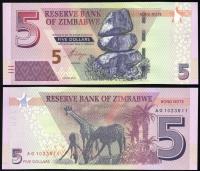 $ Zimbabwe 5 DOLLARS P-100 UNC 2016