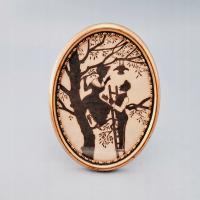 PIĘKNY PRZEDWOJENNY RYSUNEK TUSZEM PARA NA DRZEWIE OWALNA RAMA