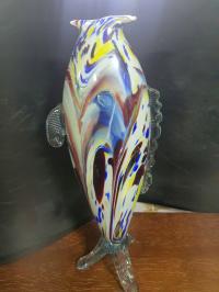 Szklana ,stojąca ryba wazon-szkło PRL w stylu Murano