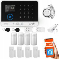 Alarm bezprzewodowy GSM + WiFi z aplikacją TUYA , zestaw , KOSTOR SAD004C