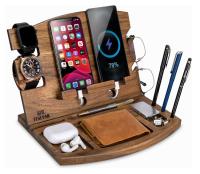 DREWNIANA STACJA DOKUJĄCA, PODSTAWKA NA TELEFONY, ORGINIZER BIURKO, PRESENT