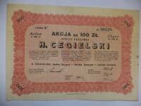 Akcja na 100 Złotych z1929r.-Spółka Akcyjna - H. Cegielski- Nr.30538-Rzadka