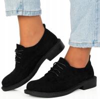 8921 CZARNE PÓŁBUTY ZAMSZOWE DAMSKIE SZNUROWANE