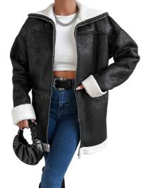 CZARNA KLASYCZNA KURTKA Z DŁUGIM RĘKAWEM ROZSUWANA KIESZENIE