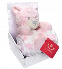 BotoBaby - Kocyk + maskotka PREZENT różowy miś BABY SHOWER urodziny