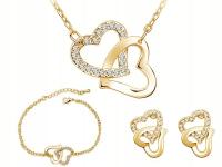 Złoty komplet biżuterii zestaw plecione serca serduszka kolczyki sztyfty