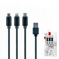 Kabel Gembird USB - USB typ C / microUSB / Lightning 1 m czarny