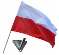 FLAGA POLSKI Z DRZEWCEM 112x70 DUŻA NARODOWA WYTRZYMAŁA MOCNA + UCHWYT