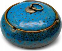 POPIELNICZKA CERAMICZNA Z POKRYWKĄ NIEBIESKA OKRĄGŁA STABILNA