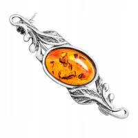 SREBRNA BROSZKA z oryginalnego BURSZTYNU ze SREBRA ag925 prezent NA ŚWIĘTA