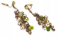 Długie Klipsy Na Uszy Złote Zielone Beżowe Jablonex Modne Grona Oryginalne