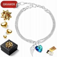 SREBRNA BRANSOLETKA DAMSKA 925 ŁAŃCUSZEK SERCE SKRZYDŁA SKRZYDŁO KOBIETY DL