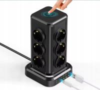 Listwa zasilająca Wieża Fast charging 3x USB-C 3x USB 12x AC EU 2m Sieciowa