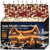 SOPLE LED 500 LAMPKI CIEPŁE WISZĄCE 22,5M ZEWNĘTRZNE WEWNĘTRZNE EFEKT FLASH