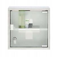 Metalowa apteczka ścienna biała Szafka metalowa BHP zamykana na klucz