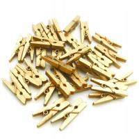 Złote drewniane mini spinacze klipsy klamerki ŚLUBNE DIY chrzest rocznica