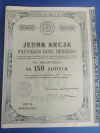 Wileński Bank Ziemski, akcja na 150 zł z 1937 r.