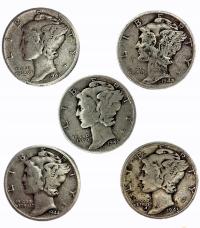 USA - 10 Centów - Mercury Dime - Zestaw 1941-45 - jakość XF/F