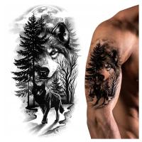 Временная водная татуировка темный волк / лес / голова волка