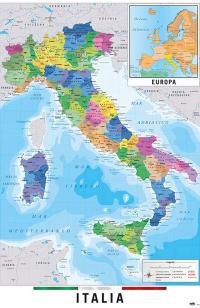 Политическая карта Италии настенный плакат для стены 61x91, 5 см Вер. итальянский язык