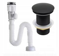 КОМПЛЕКТ: СИФОН ДЛЯ УМЫВАЛЬНИКА ПРОБКА КЛИК-КЛАК БЕЗ ПЕРЕЛИВА ЧЕРНЫЙ