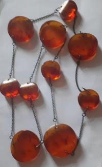 Antyk* używany,długi, srebrny naszyjnik z bursztynami - 925