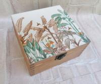 Skrzynka szkatułka złote liście trawa organizer herbaciarka z dedykacją