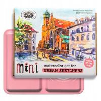 Zestaw 8 Akwareli Aquarius Mini Urban Sketching PINK Metal Box Roman Szmal