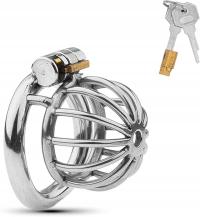 METALOWA KLATKA NA PENISA BDSM + ORING 45 MM SREBRNA Z 2 KLUCZAMI