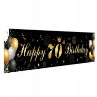 Baner Urodzinowy na 70 Urodziny 18cm x 40cm Czarno-złoty