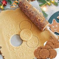 Wałek do ciasta grawerowany wzór świąteczny 3D drewniany 22cm