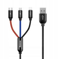 Kabel Baseus Three Primary Colors 3w1 USB-A - microUSB/Lightning/USB-C 1,2m