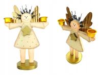 Anioł figurka świecznik drewno metal 18x13,5 cm