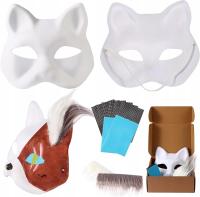 Cat Mask with Fur and Eye Mesh, 3PCS Therian Masks Cat Masks to Paint and