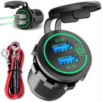 ŁADOWARKA SAMOCHODOWA GNIAZDO ZAPALNICZKI WODOODPORNE 2x USB QC 3.0 ZIELONY