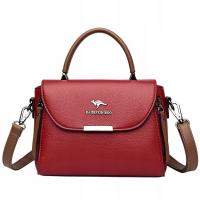 Torebka Damska BORDOWA Czerwona Klasyczna Gładka Kuferek Brązowy Pasek