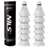 Lotki Do Gry W Badmintona Treningowe Piórkowe Białe NILS Komplet 12 szt.