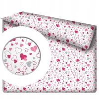 Prześcieradło bez gumki białe różowe serduszka serca 160x200 cm