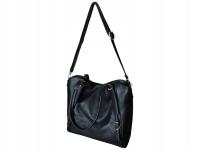 Duża Czarna Shopperka Miejska na Ramię z Eko Skóry, 7 Kieszeni