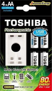 ŁADOWARKA DO AKUMULATOREK AA/AAA TOSHIBA USB +4x AKUMULATORKI AA 2000mAH