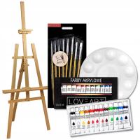 Sztaluga malarska drewniana studyjna plenerowa z zestawem akcesoriów
