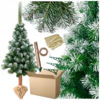 Рождественская елка 180 см заснеженная на стволе искусственная красивая сосна на стойке из мешковины