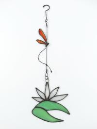 Zawieszka witrażowa WAŻKI I BIAŁE LILIE