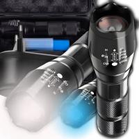 Latarka Taktyczna 2w1 LED + UV Survivalowa Zoom Wojskowa Akumulator Zestaw