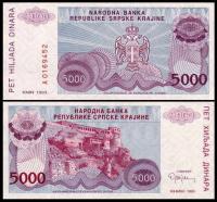 CHORWACJA / Serbska Krajina 5000 Dinara 1993, seria A, Pick R20a