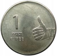 INDIE 1 RUPEE - RUPIA 2009 Z KROPKĄ DŁOŃ KCIUK AUNC