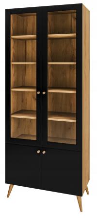 Witryna duża pojemna oszklona SKANDYNAWSKI dąb złoty CZARNA 80 x 40 x 195cm