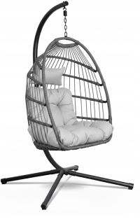 Fotel wiszący ogrodowy kokon huśtawka ELDEN Salvio szary do 150kg PREMIUM