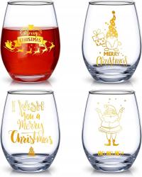 Kieliszki do wina grzańca świąteczne na Boże Narodzenie szklane 4szt 440 ml