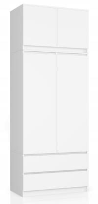 SZAFA Z NADSTAWKĄ S 90 cm 2 DRZWI 2 SZUFLADY PK BIAŁA